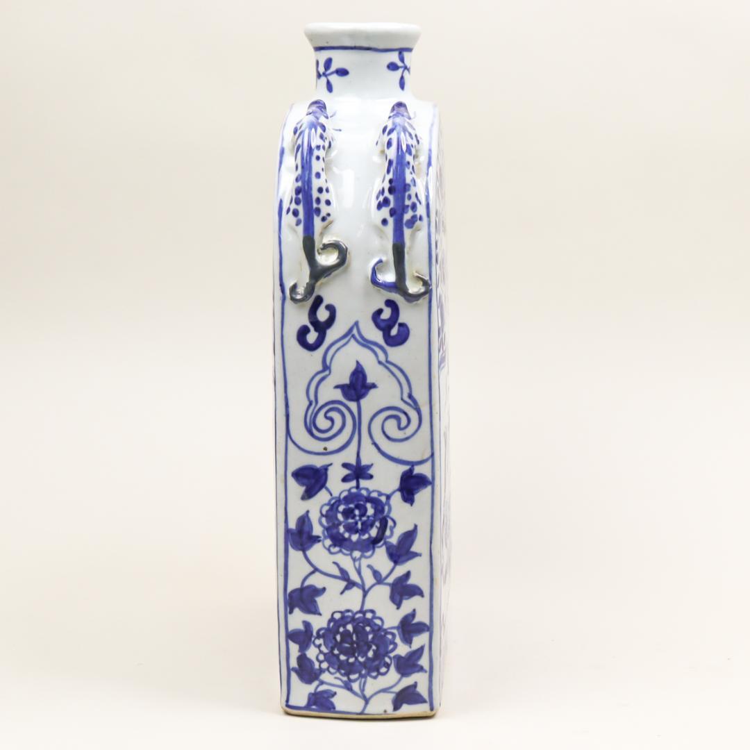 青花瓷 龍鳳凰紋双耳扁壺 飾り壺 花瓶