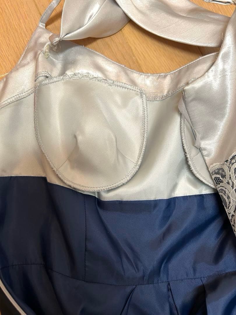 AIMER＊シルバー×ネイビー　Aラインロングドレス