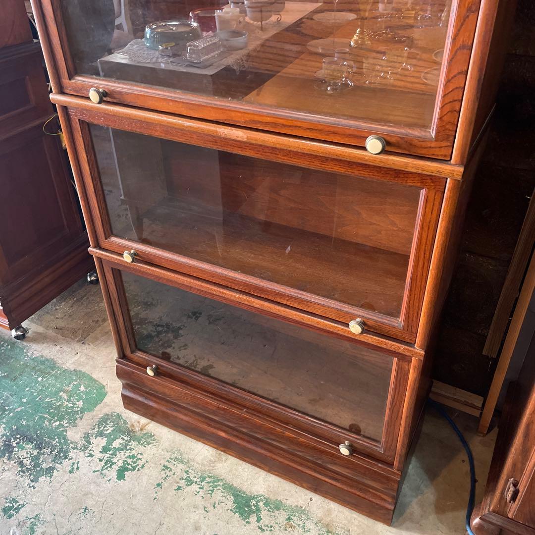 アメリカン・ヴィンテージガラスの跳ね上げ式スタッキングブックケース、・4段タイプ