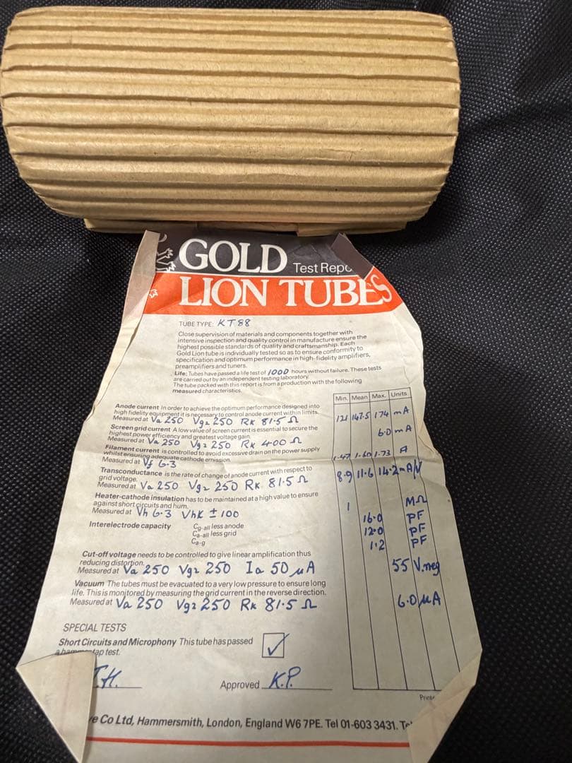 C*s様 イギリス製GOLD LION KT88 真空管2本 1本は箱なし