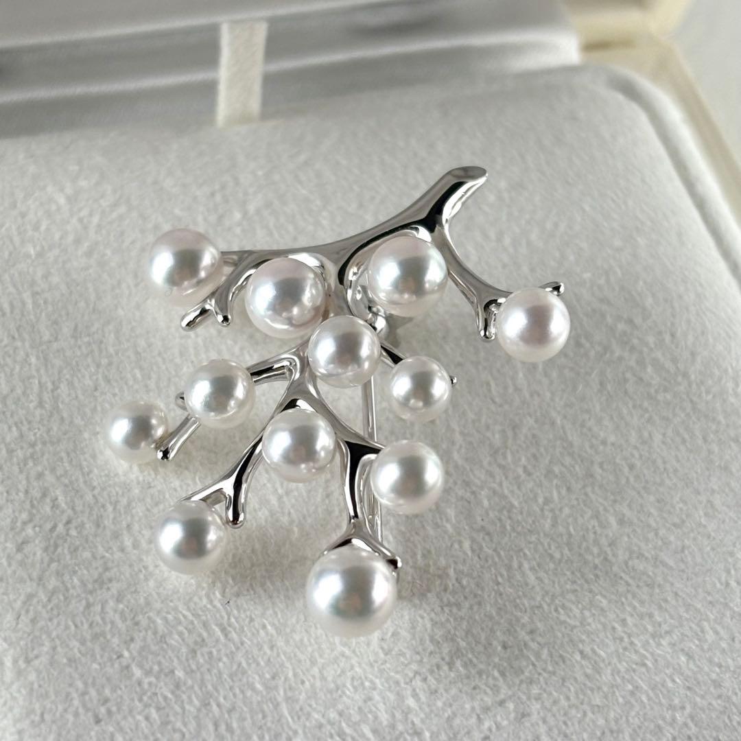 395【ミキモト】シルバー　パール　幸福の木　ブローチ　箱付き