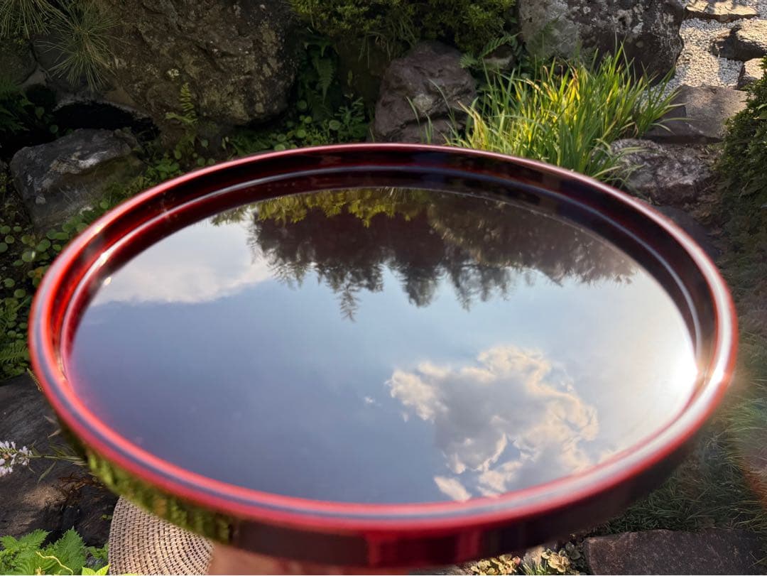 伝統漆器 円形盆 黒赤　うるし工芸　米永