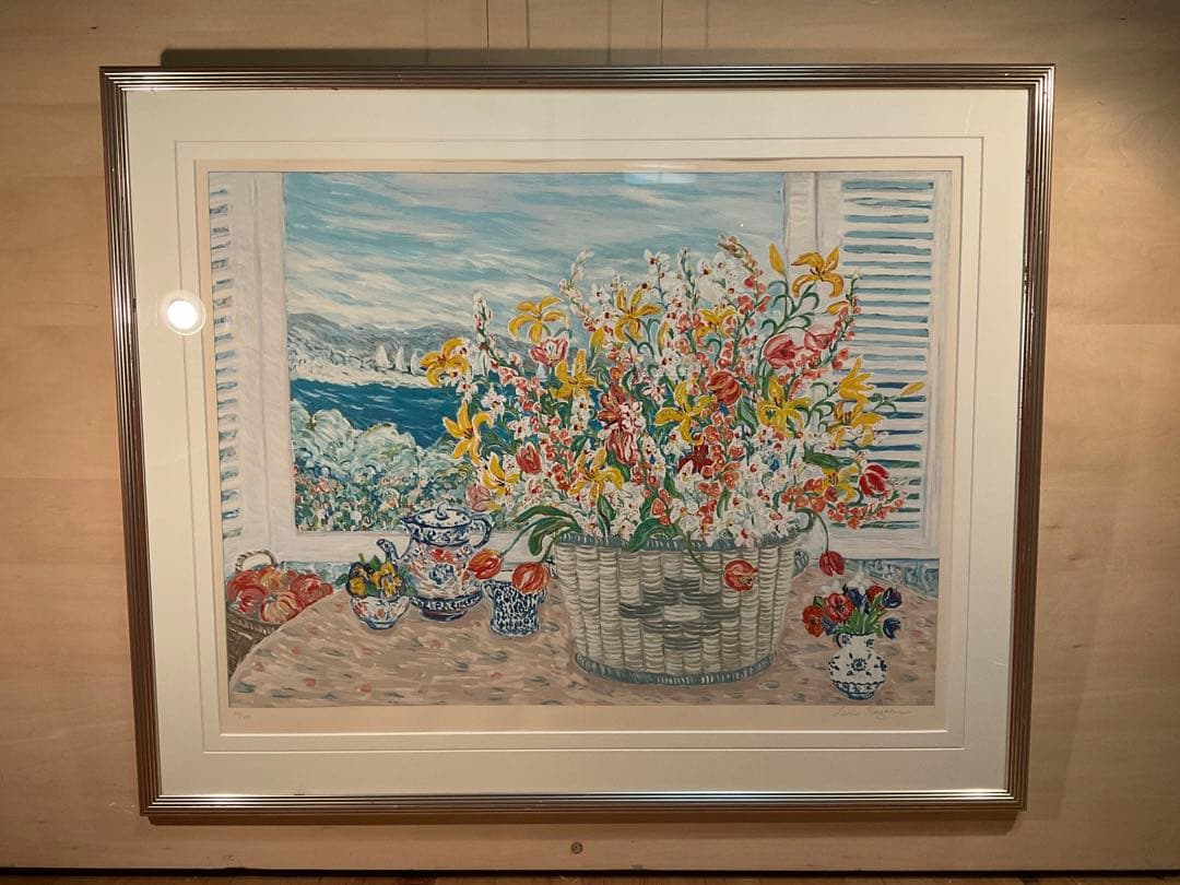 レスリー・セイヤー「バスケットオブリリーズ」　シルクスクリーン　直筆サイン有り