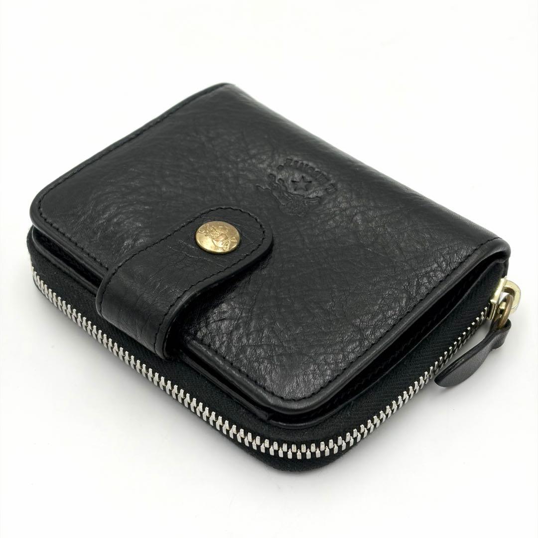 イルビゾンテ 二つ折り財布 ラウンドファスナー ブラック 金ボタン ロゴ型押し