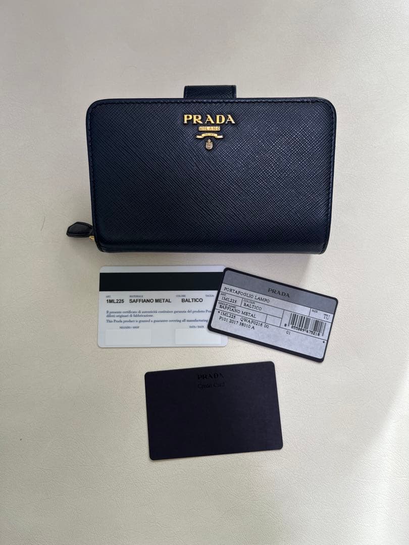 プラダ PRADA サフィアーノ メタル 二つ折り財布 1ML225 ネイビー