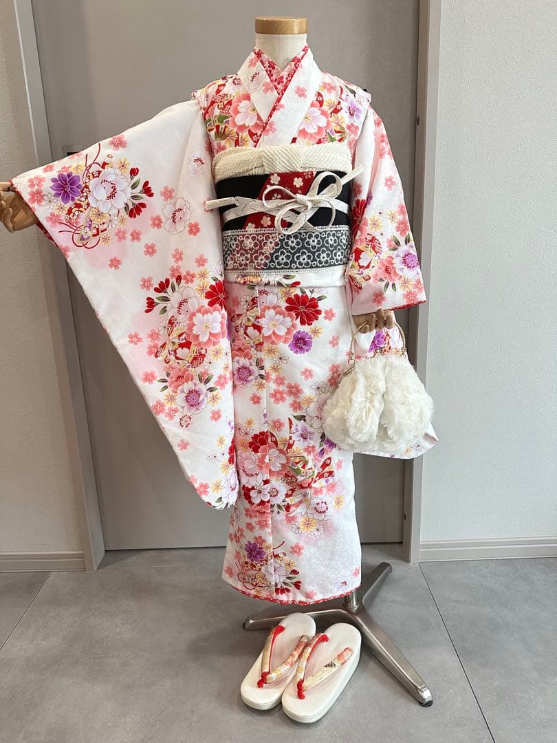 白　七五三　7歳　着物　フルセット　日本製