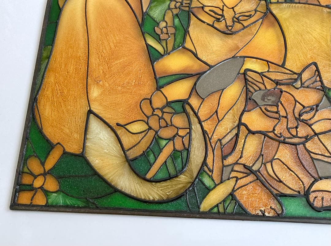 2001年 大判 ティファニー キャット ジョン・ベーカー ステンドグラス 猫