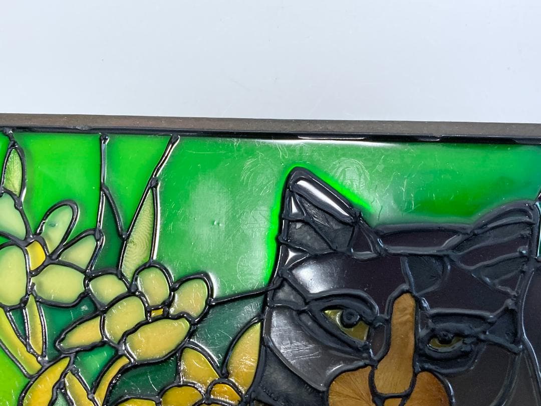 2001年 大判 ティファニー キャット ジョン・ベーカー ステンドグラス 猫