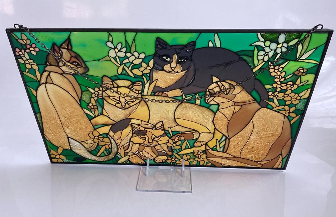 2001年 大判 ティファニー キャット ジョン・ベーカー ステンドグラス 猫