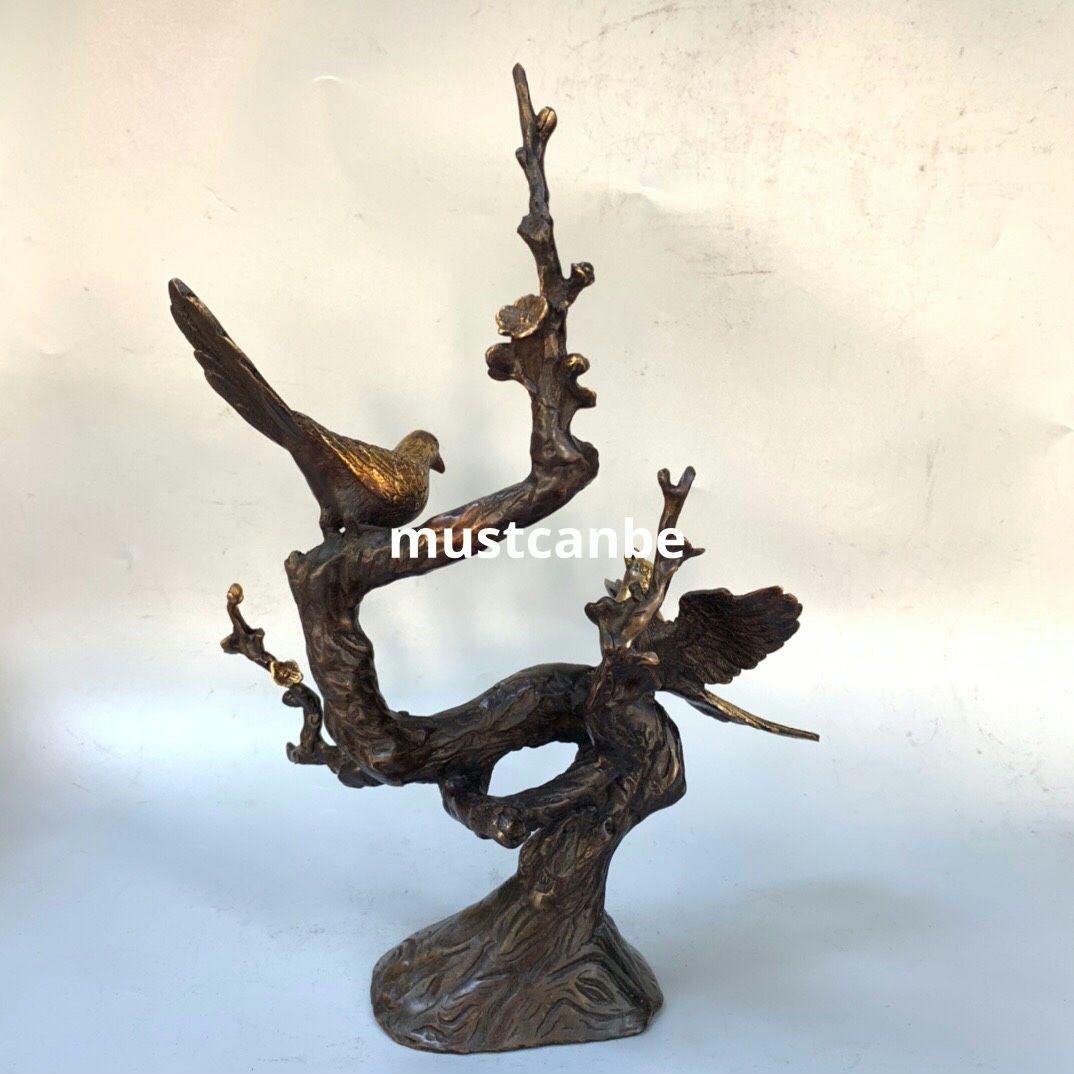 銅器 喜上眉梢 双喜臨門 かささぎ 茶室 文机 客間 玄関 装飾品 工芸品 置物