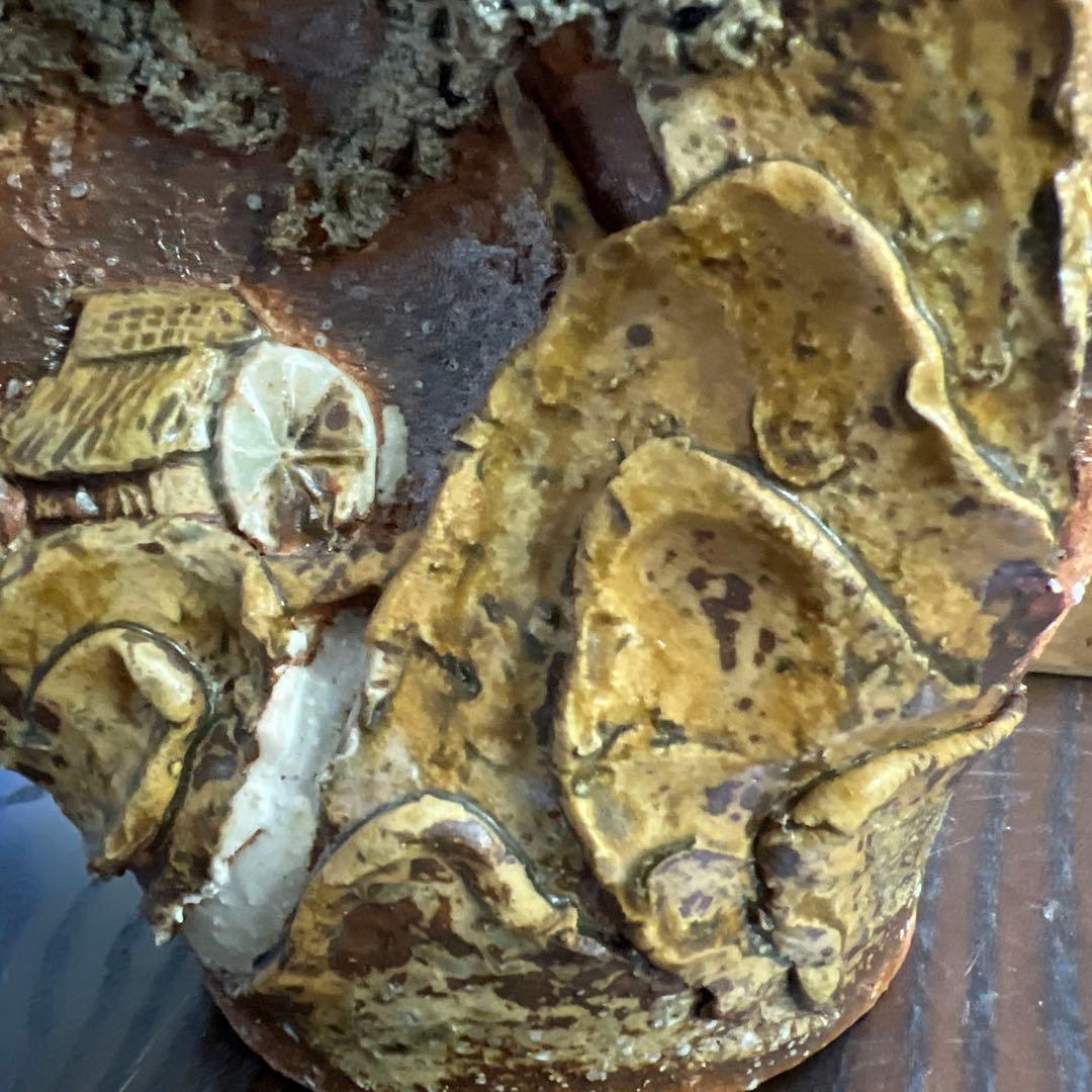 【共箱・説明文付き】信楽焼 花入 仙山窯 素朴で力強い風景の装飾 高さ22.5