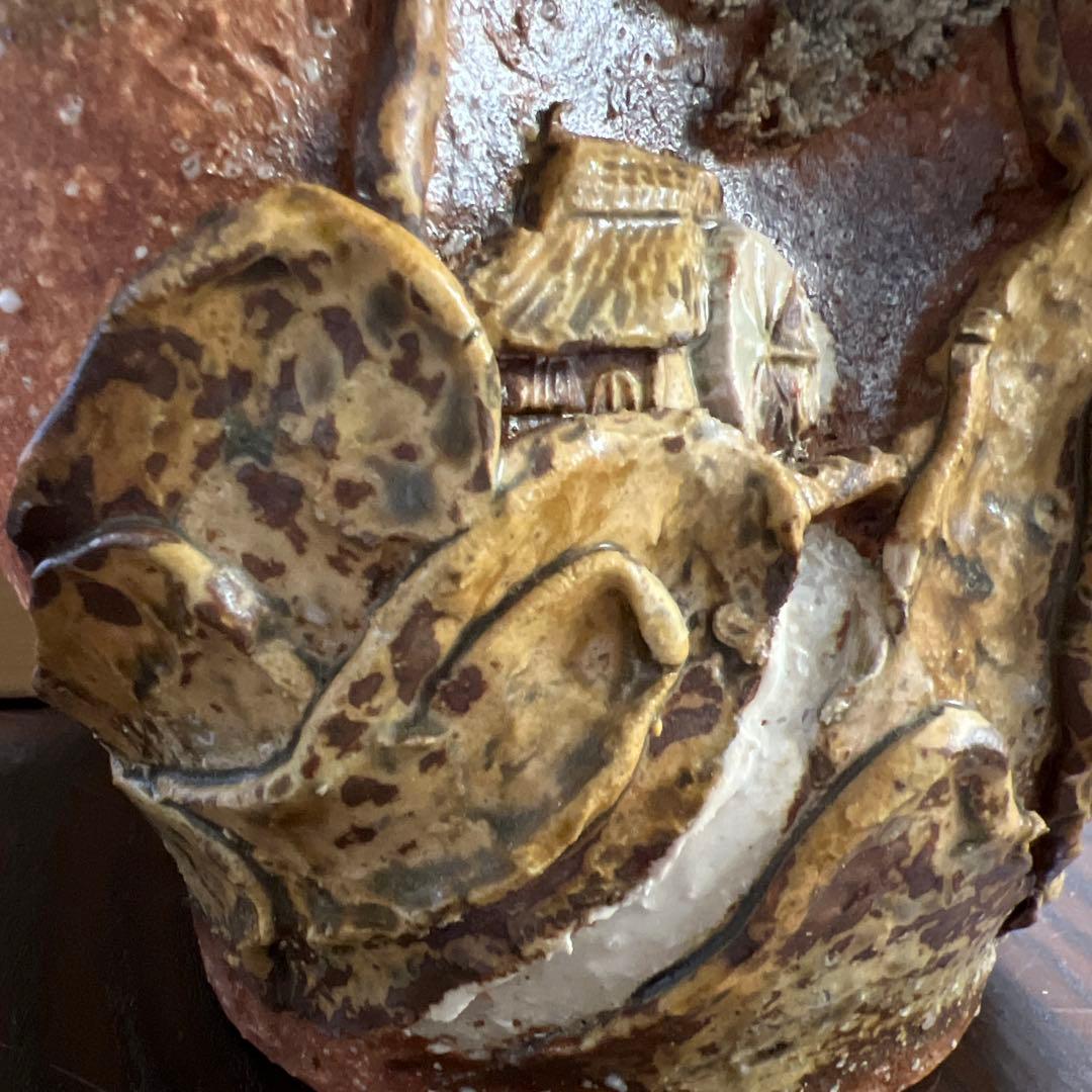 【共箱・説明文付き】信楽焼 花入 仙山窯 素朴で力強い風景の装飾 高さ22.5