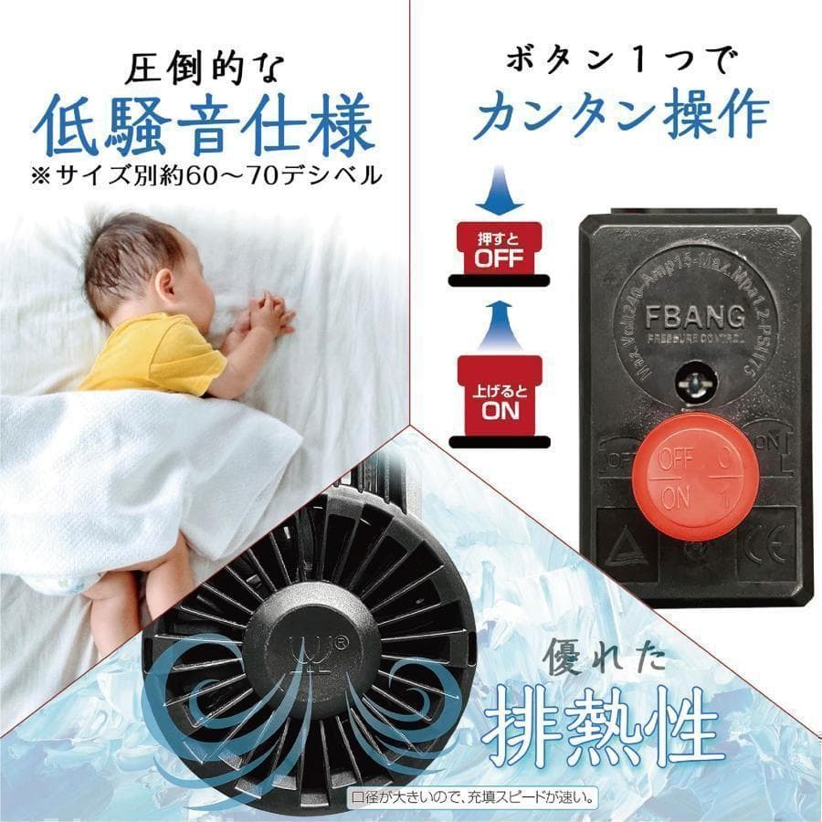 未使用中古美品 コンプレッサー 100v　静音　小型　オイルレス　12L
