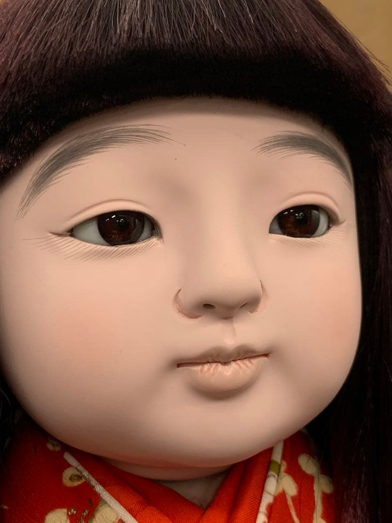 市松人形 赤色の着物 約42cmガラスケース入り約57cm