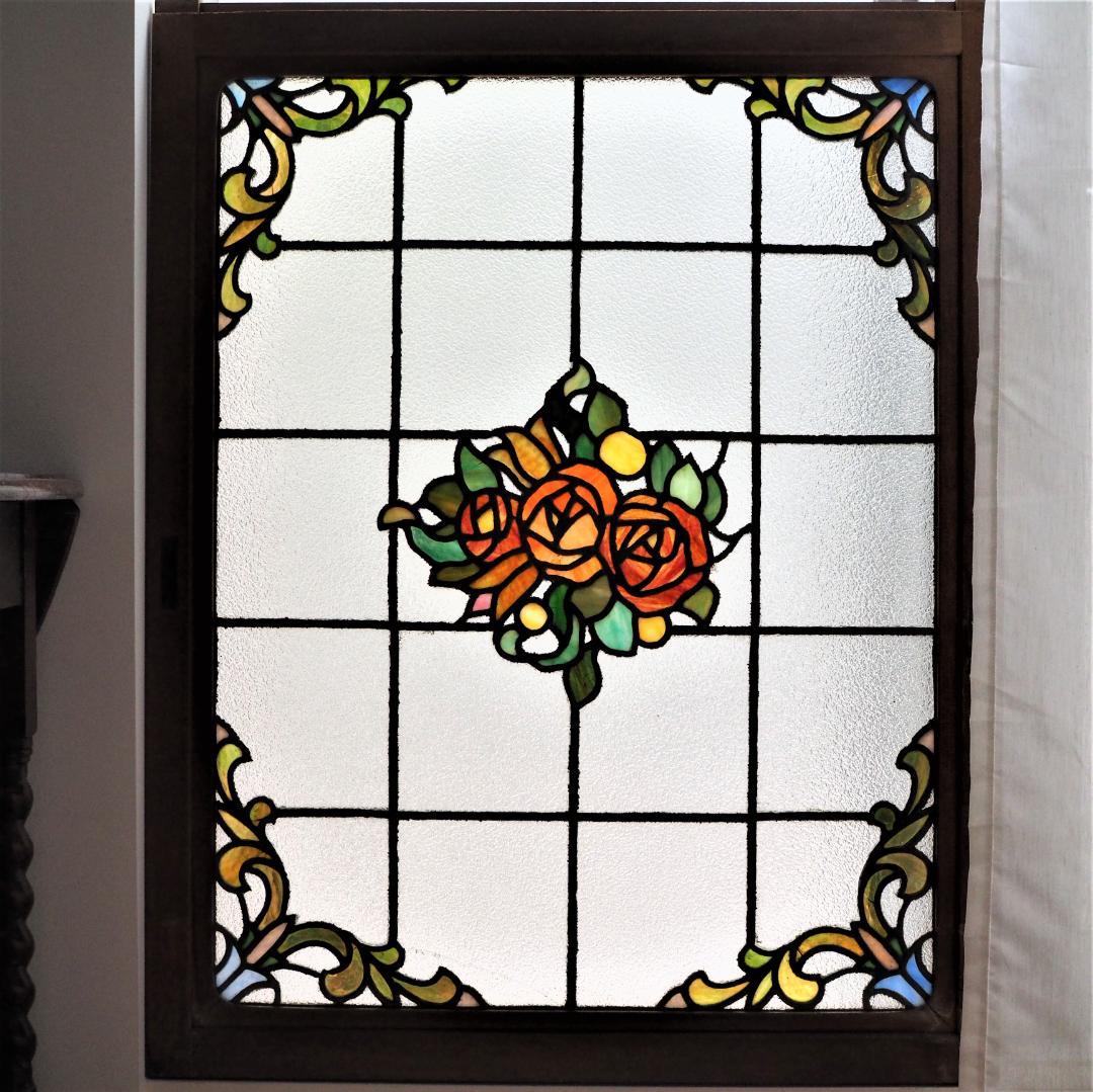 【都内引き取り限定】超希少☆和のステンドグラス☆オリジナル木製窓枠付き