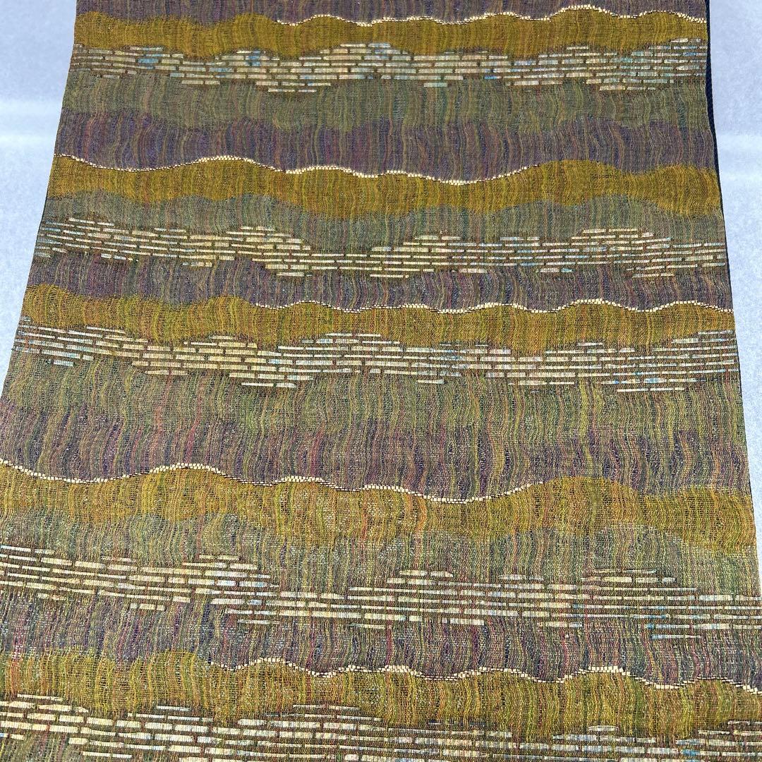 袋帯 緑と紫の波模様0123