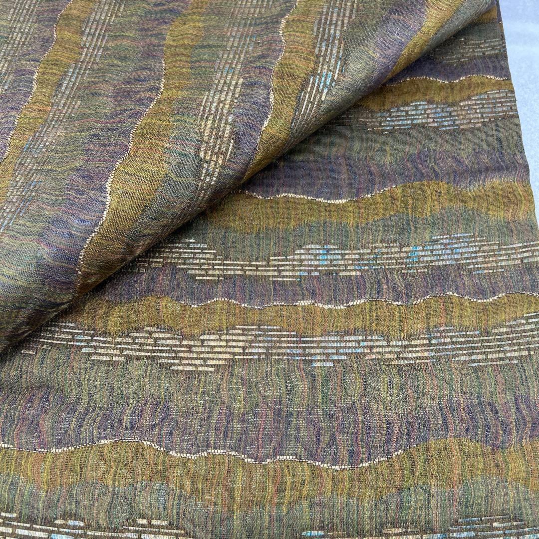 袋帯 緑と紫の波模様0123