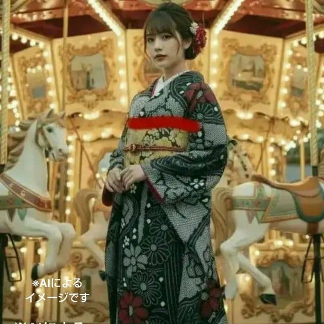 ☆199様　329.黒の総絞り　振袖7点セット　正絹　フルセット　成人式