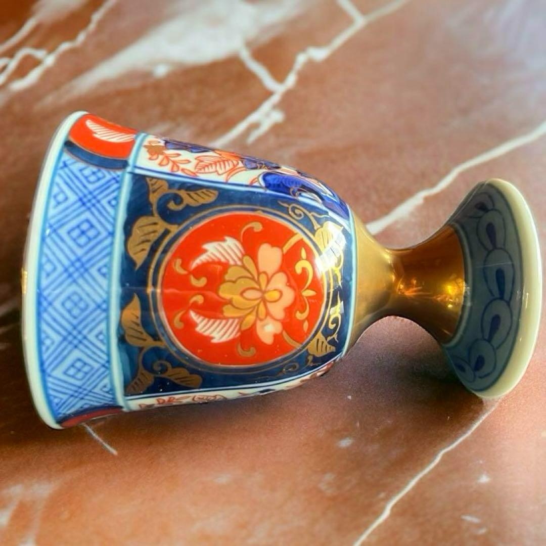 【美品】アンティーク 骨董⭐️古伊万里 猪口 色絵付け／3客 カラフル 花