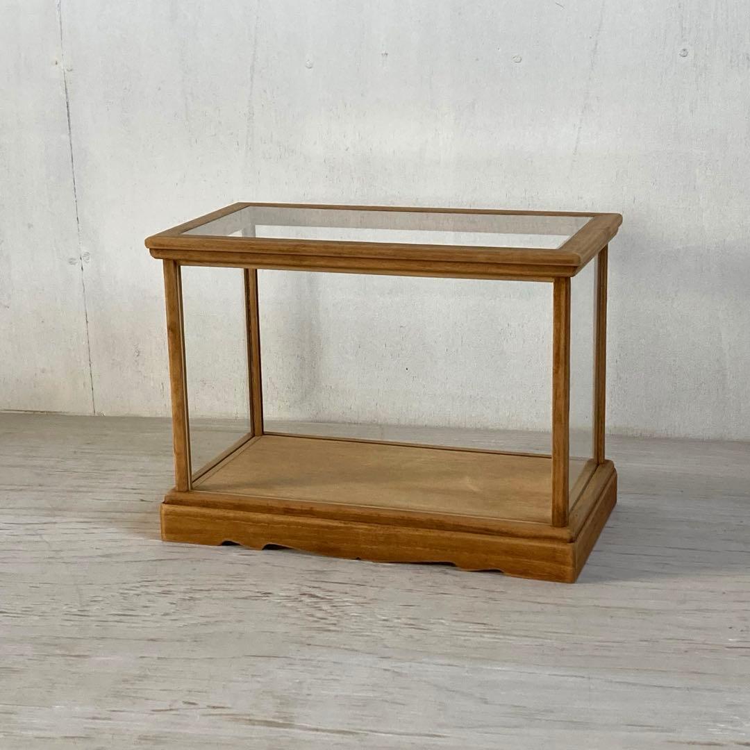 古い木製 小振り ガラスケース 卓上ショーケース 小物入れ 扉なし