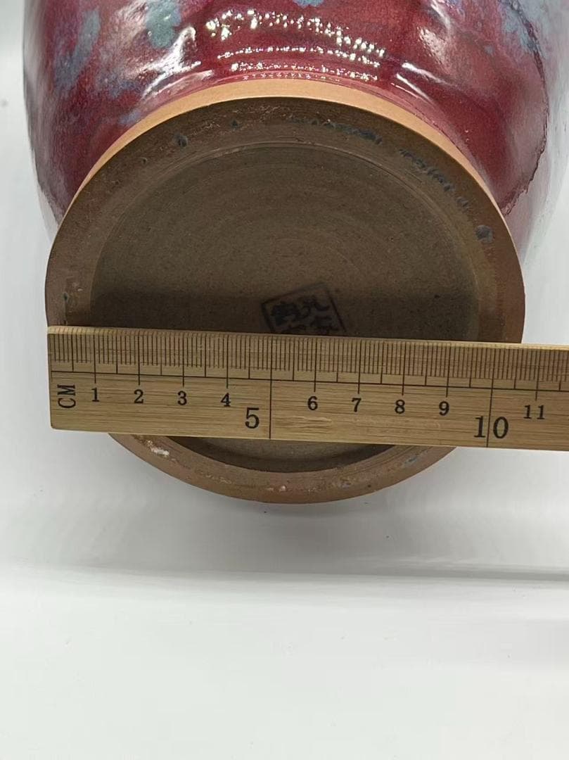 鈞窯　天青釉紫斑瓶　窯変釉　辰砂　花入　花瓶　茶道具 唐物(B-41)