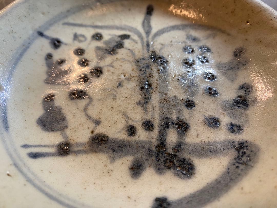 中国汕頭・スワトウ染付絵皿　鑑賞台付 ・ヴィンテージ　レア ・台湾茶器