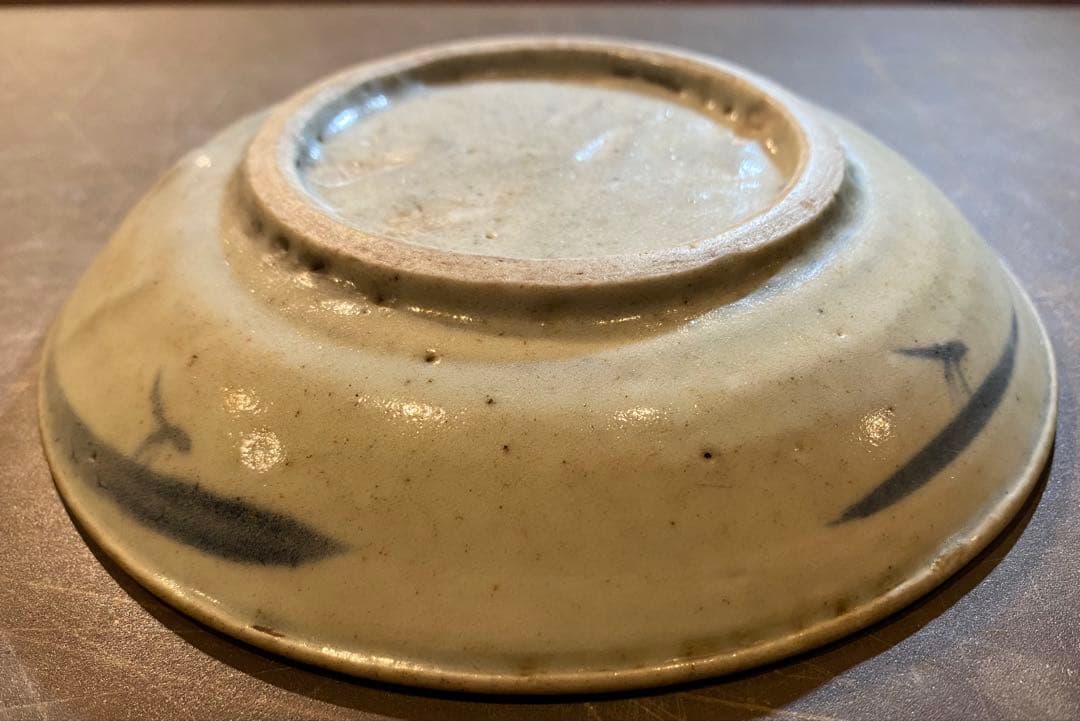 中国汕頭・スワトウ染付絵皿　鑑賞台付 ・ヴィンテージ　レア ・台湾茶器