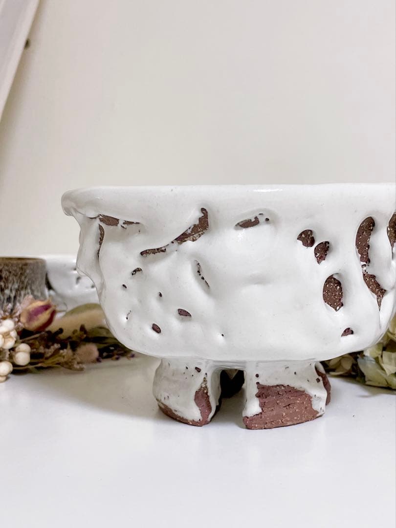 萩焼　山根清玩　鬼萩　割高台　新品　光彩庵　抹茶碗　陶器