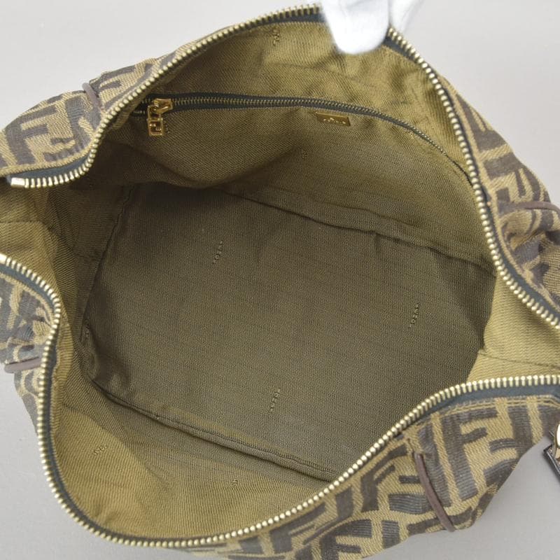 美品◇フェンディ ズッカ柄 バニティバッグ ハンドバッグ 鍵付き ジャガード 茶