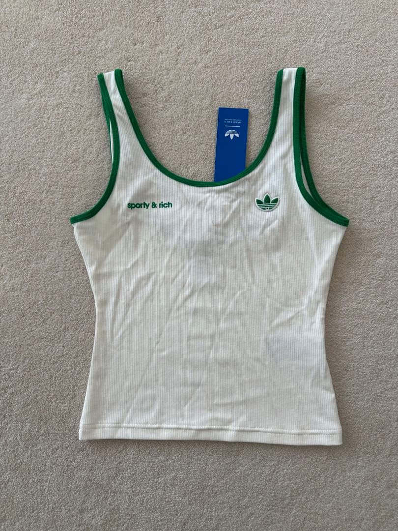 adidas sporty & rich タンクトップ ホワイト/グリーン