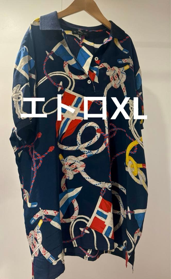 極美品　エトロ、これぞ大人のマリンルック　大人ゆったりXL シルク高級ポロシャツ