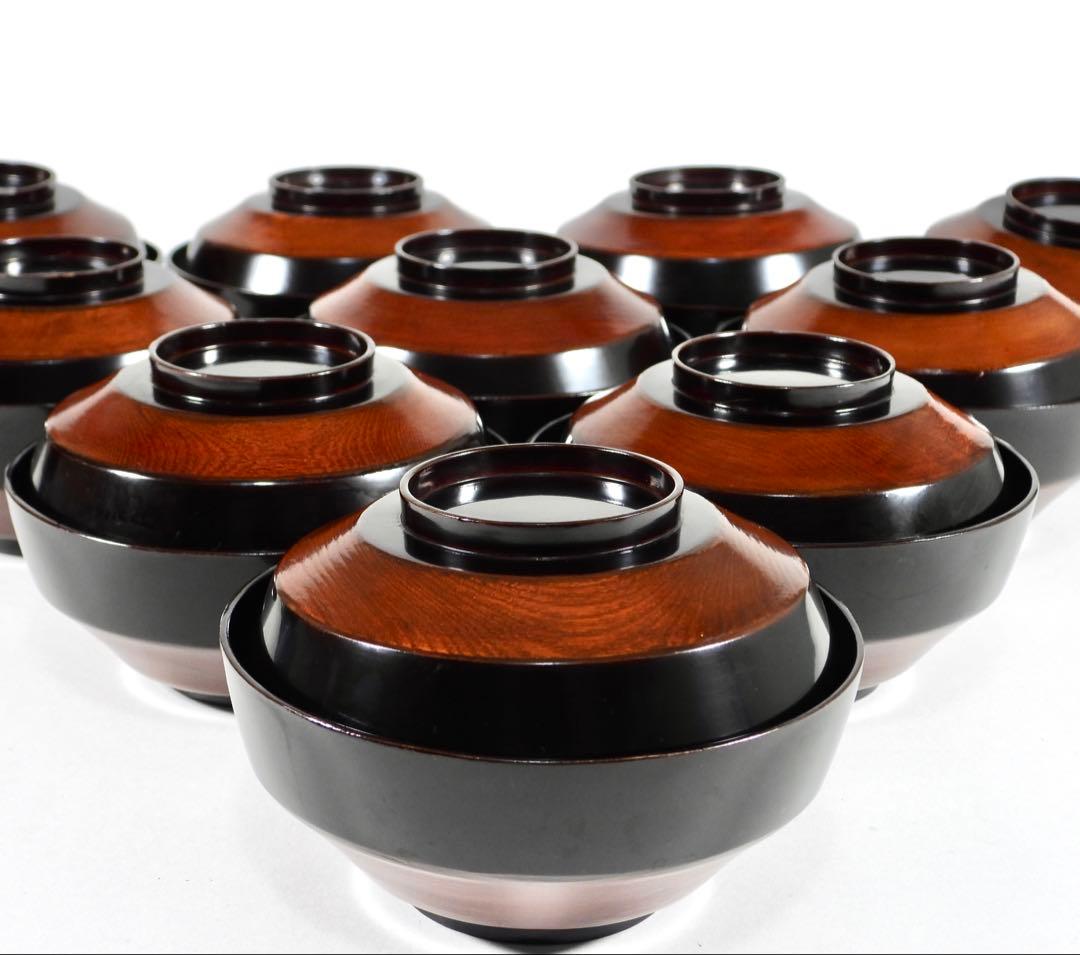 【ゆりかご】金蒔絵 千羽鶴 黒塗煮物椀 10客 木製漆器 天然木