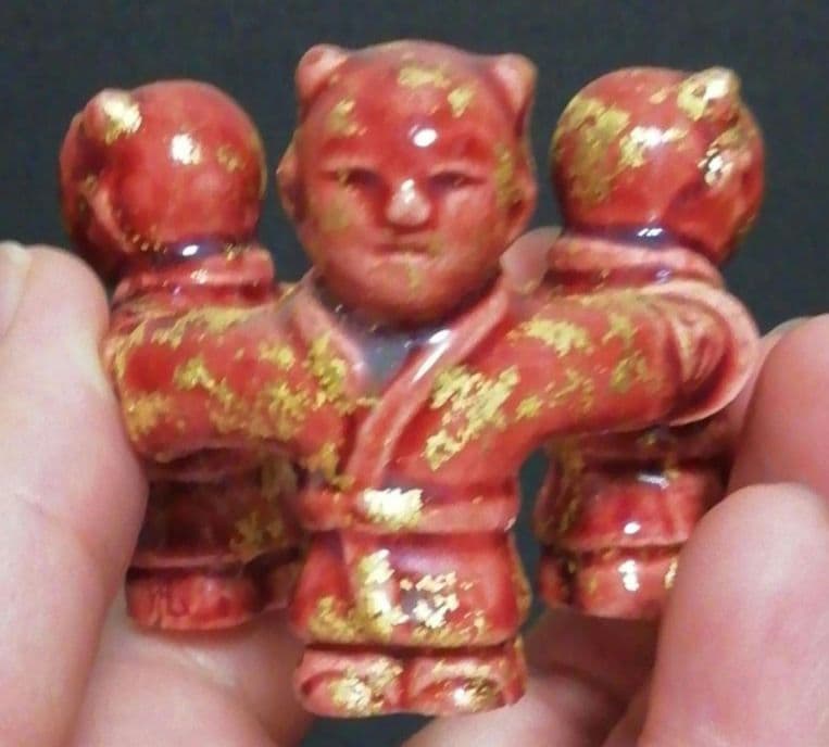 中村翠嵐作　交趾焼　三人形　蓋置　共箱　共布　略歴付　茶道具