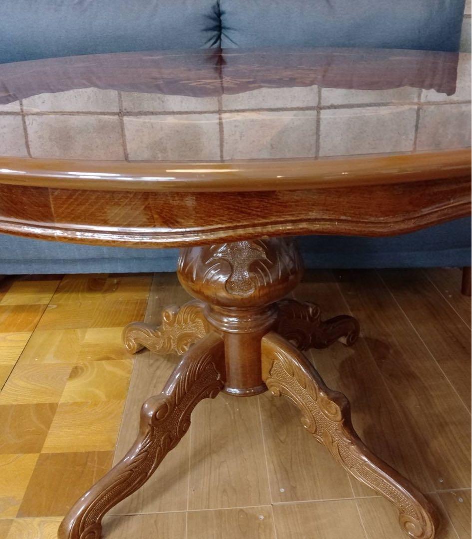 G1888イタリア高級象嵌細工 ラウンドダイニングテーブル（直径110cm）猫脚