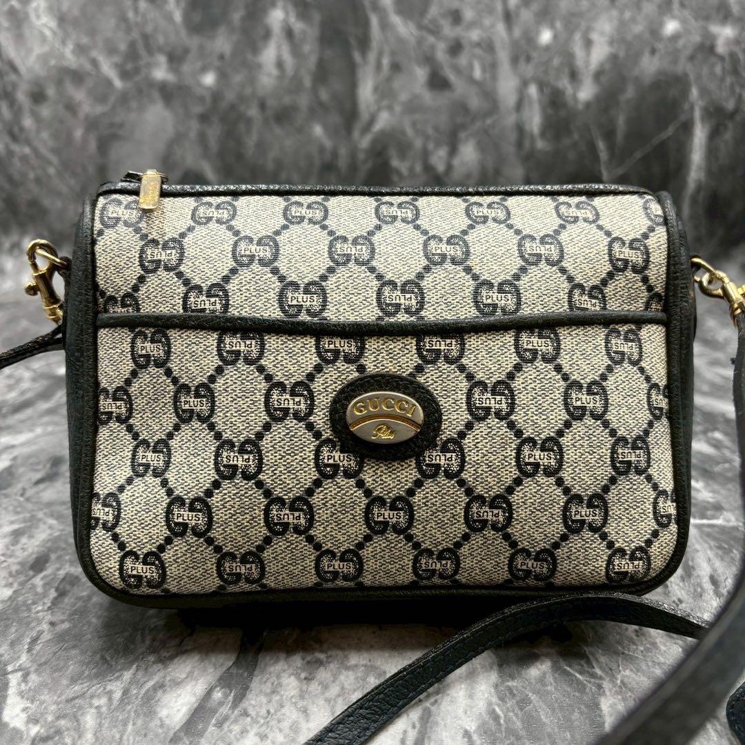 ✨美品✨GUCCI GG ショルダーバッグ ネイビー ベージュ ロゴ レザー金具