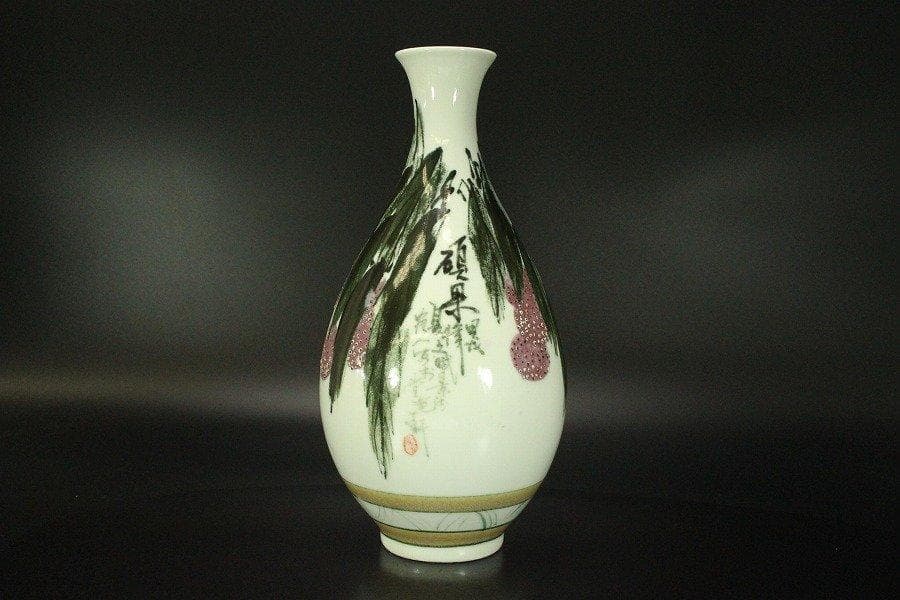 中国美術 色絵 花鳥紋 在銘 瓶 高32.5cm 作家物 N909