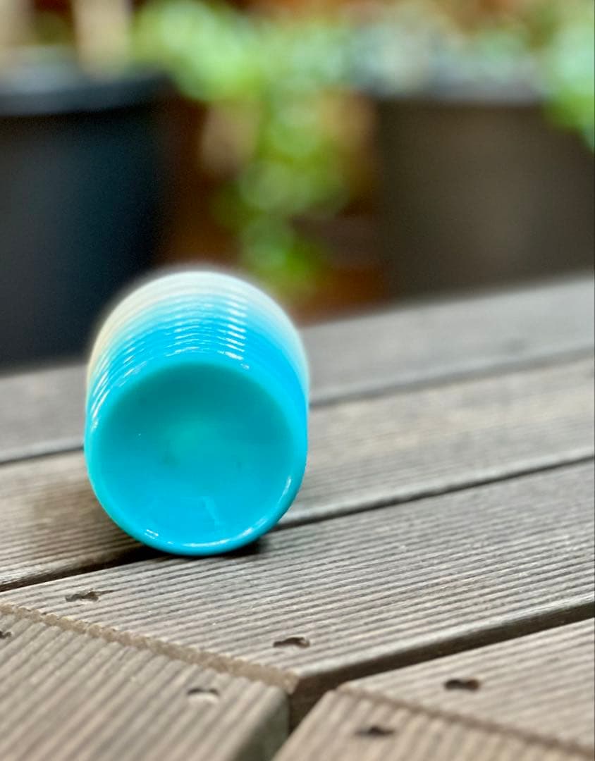 大正ロマン　乳白ガラス青グラデーション 徳利　一輪挿し　和ガラス　ウランガラス