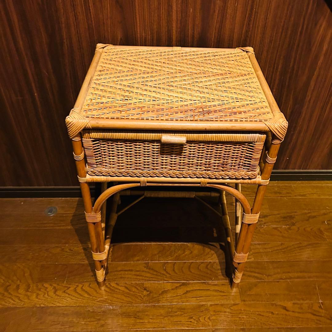 【良品】ラタン ドレッサー スツールセット 鏡台 昭和レトロ