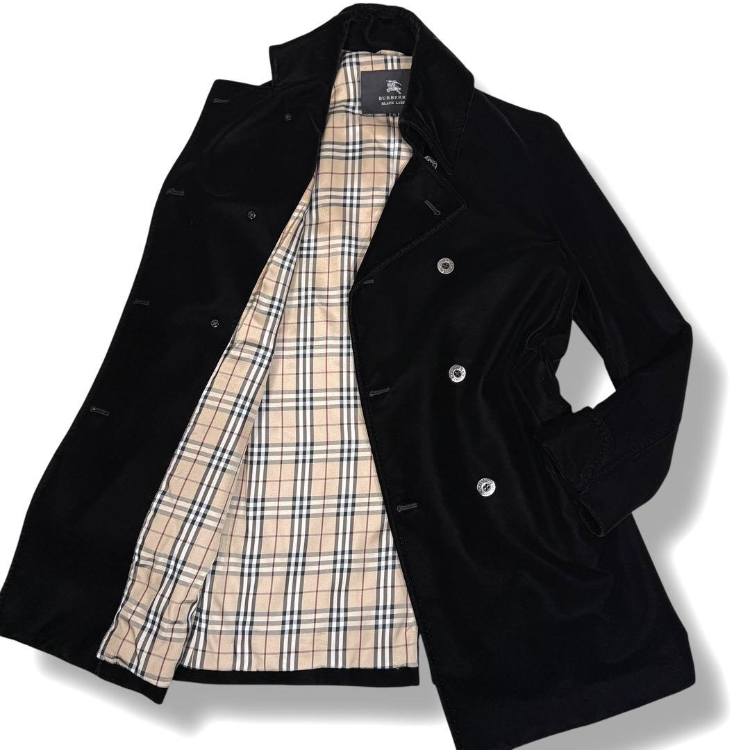 未使用級 バーバリーブラックレーベル ベロア ノバチェック ロングコート 黒 M