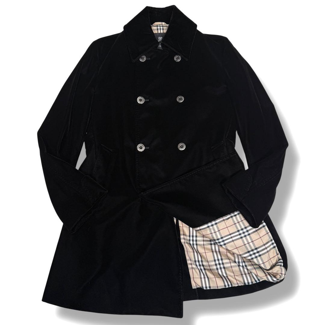 未使用級 バーバリーブラックレーベル ベロア ノバチェック ロングコート 黒 M