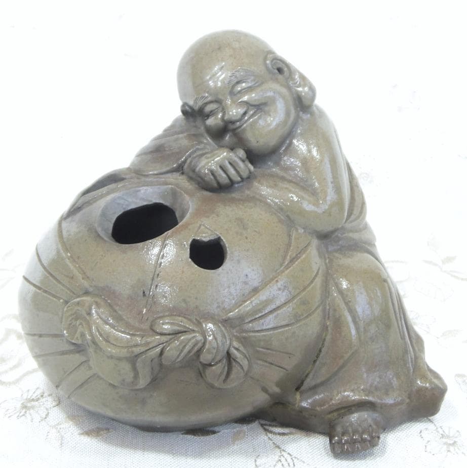 訳アリ特価！白備前 青備前 香炉 布袋 備前焼 置物 レア古備前・レア備前焼