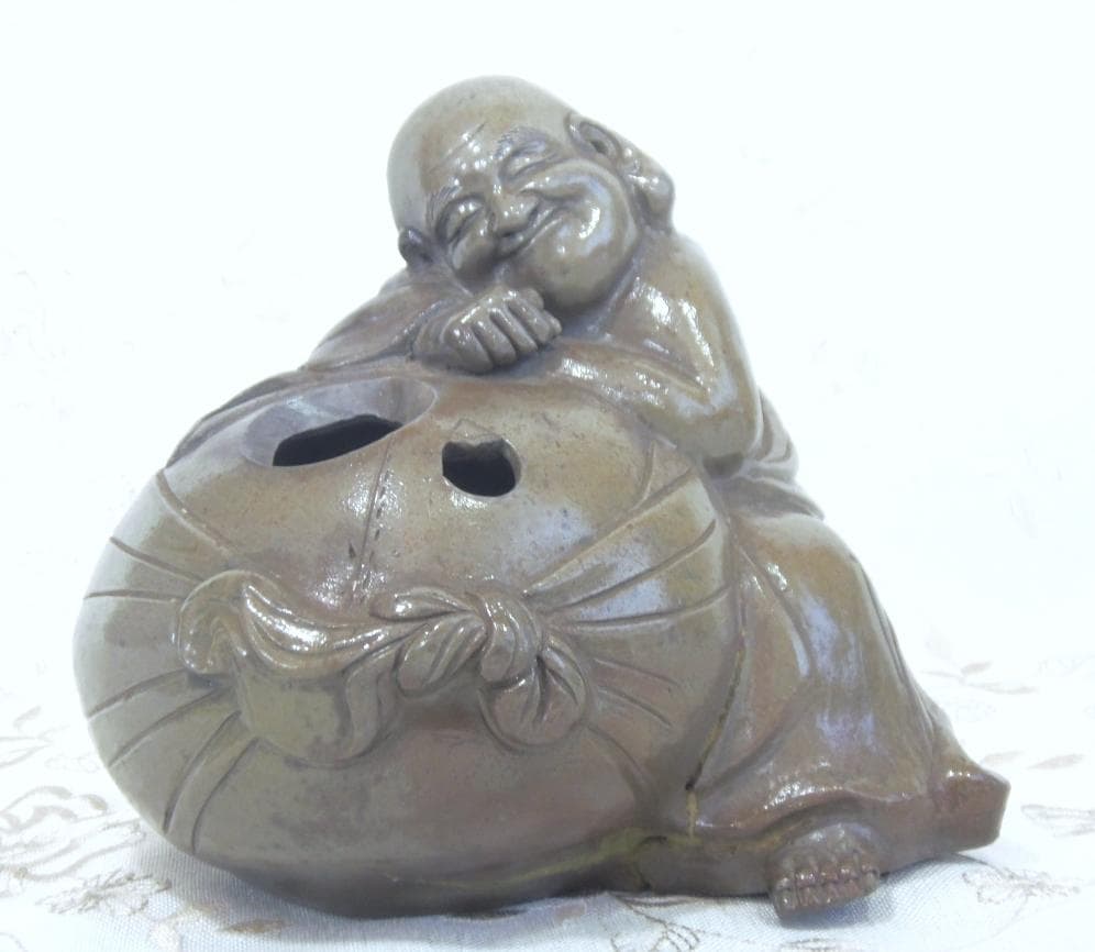 訳アリ特価！白備前 青備前 香炉 布袋 備前焼 置物 レア古備前・レア備前焼