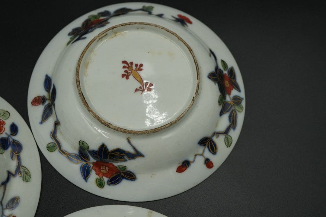 古伊万里　里帰り　元禄享保染錦皿　五客　磁貫アリ