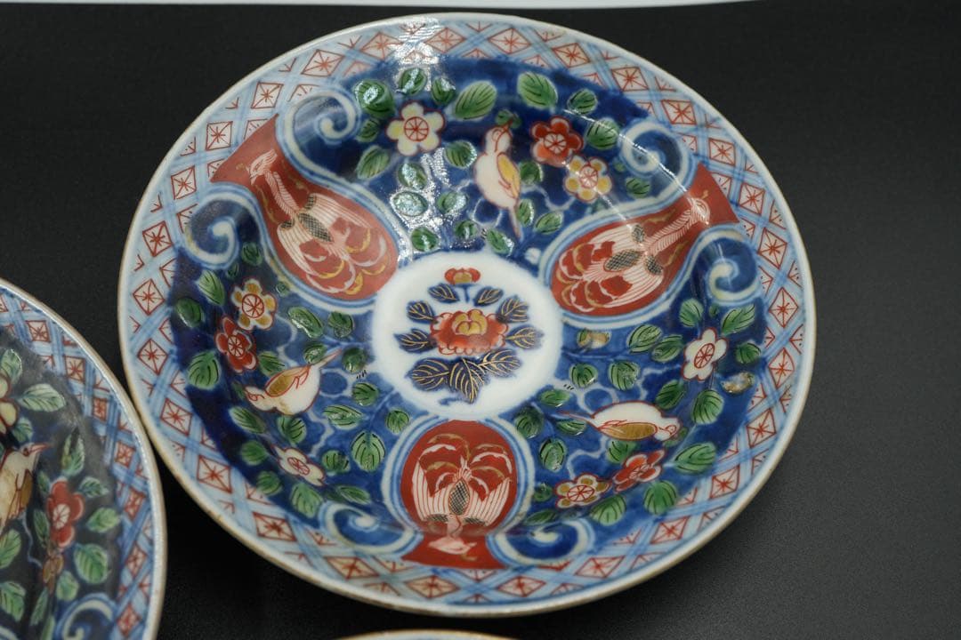 古伊万里　里帰り　元禄享保染錦皿　五客　磁貫アリ