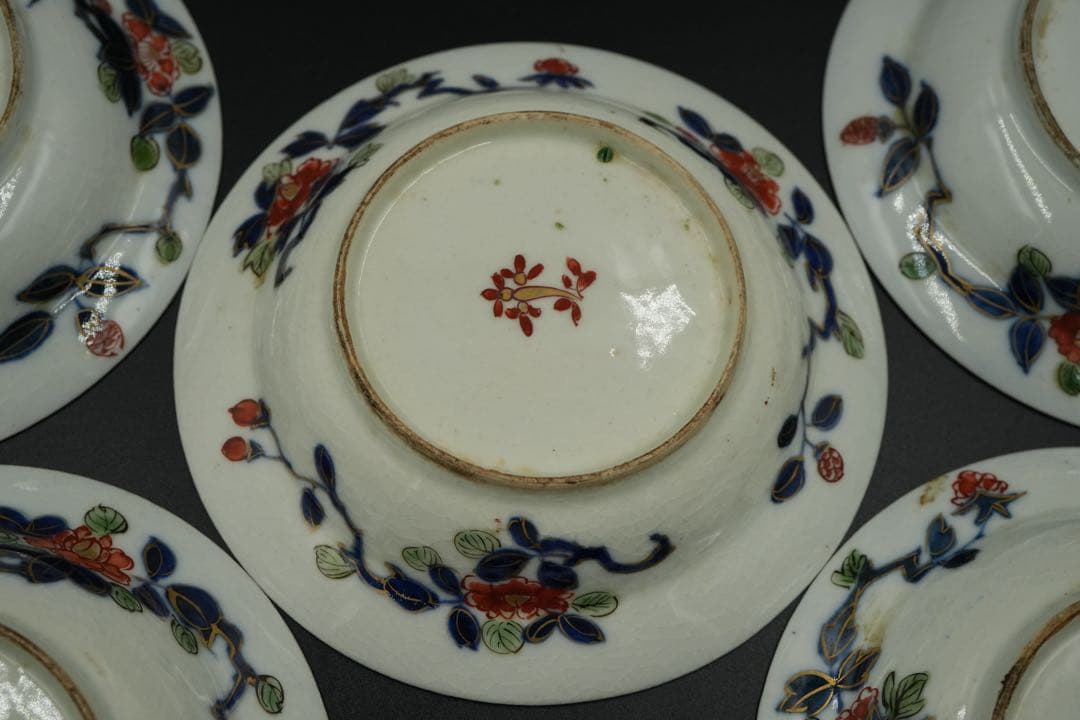 古伊万里　里帰り　元禄享保染錦皿　五客　磁貫アリ