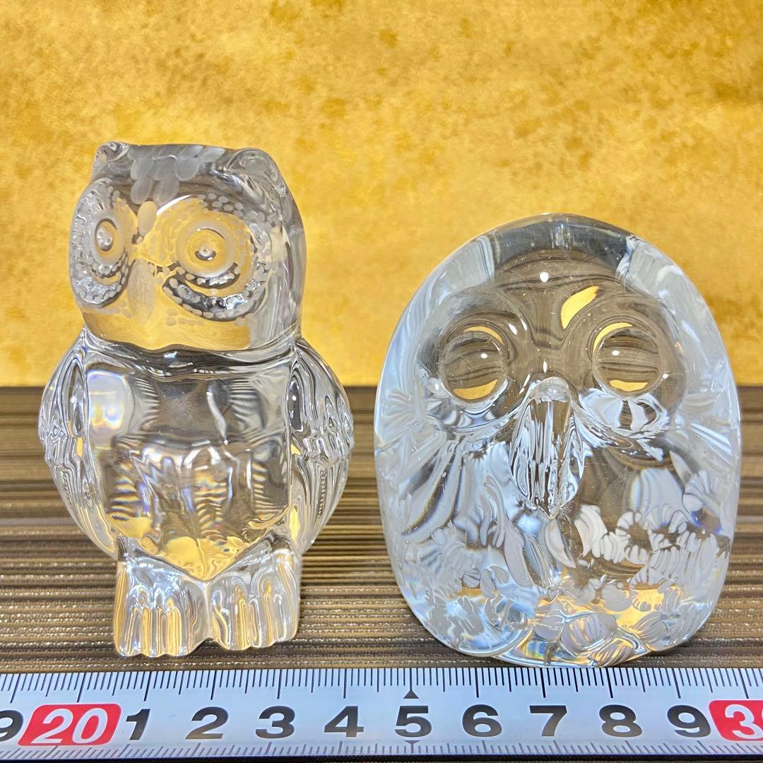 マイセン　ガラス　フクロウ　セット　置物　サイン刻印　透明グラス　Meissen