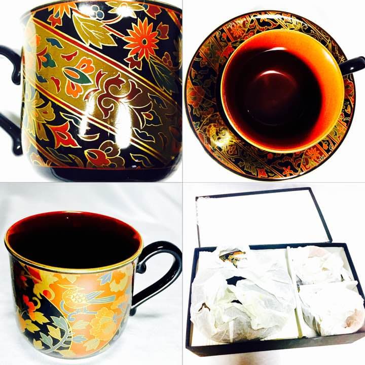 未使用！有田焼金襴手青藍窯カップ＆ソーサー2客セット