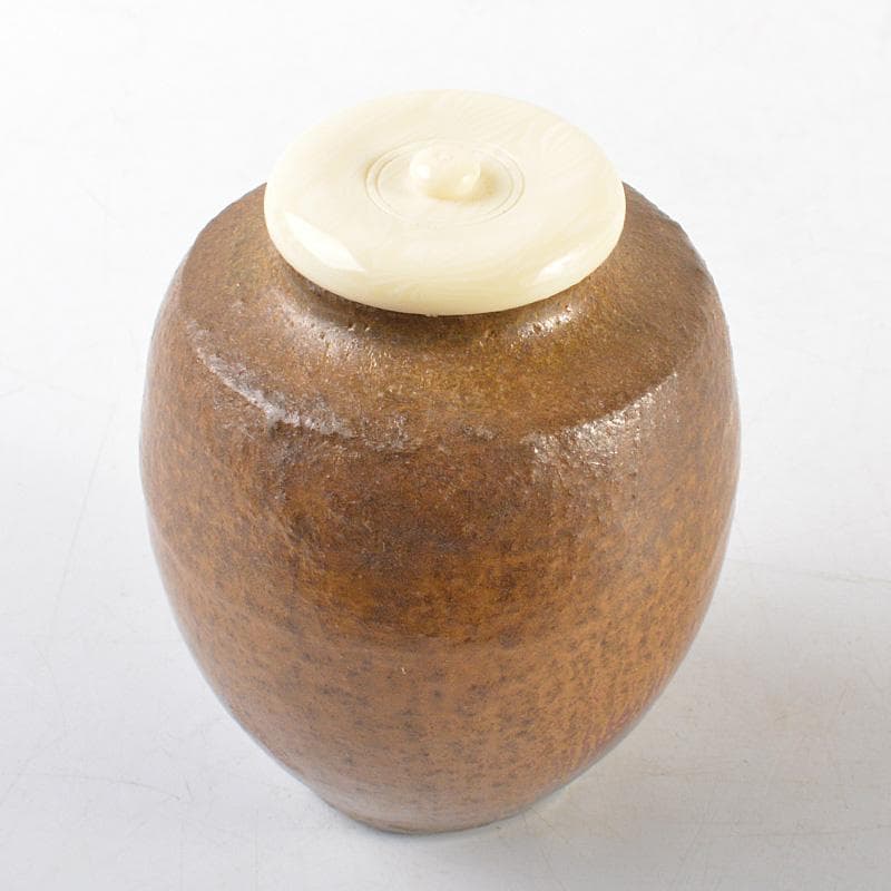 茶道具　琉球壺屋焼　琉馬作　茶入　仕覆付　共箱　V　R6102