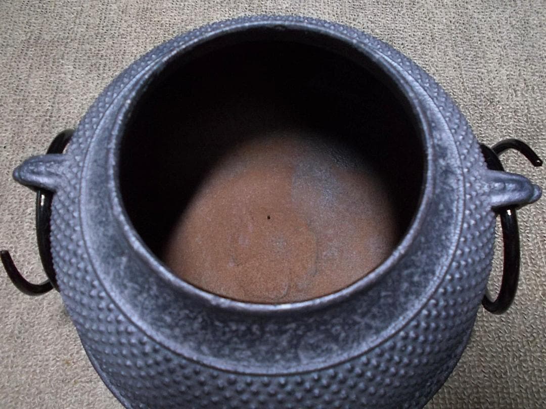 茶道具 風炉釜セット 霰茶釜 釜環 未使用五徳 織部風炉 敷板 前瓦 送料込み