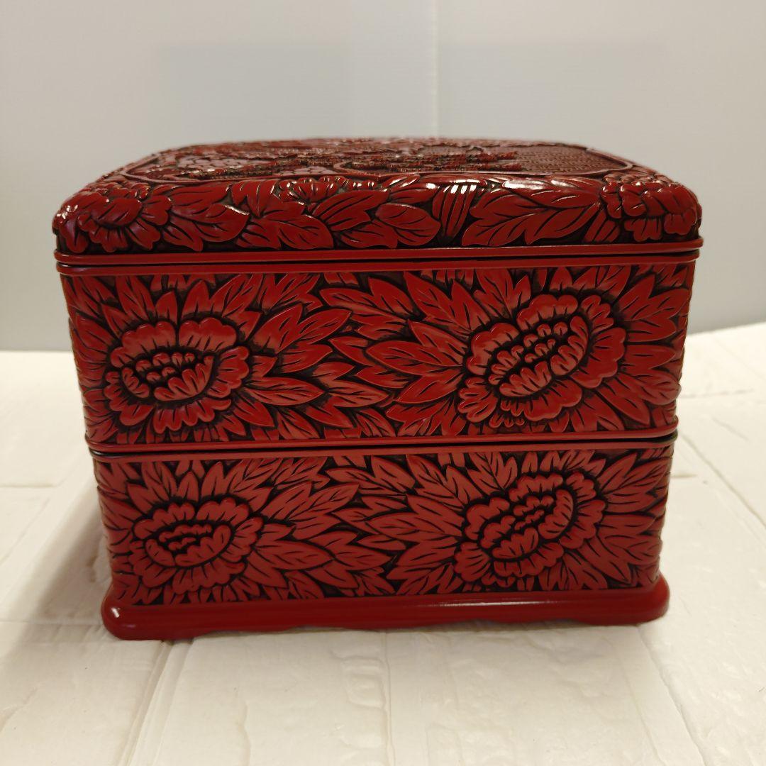 仙台堆朱　花鳥彫　二段重